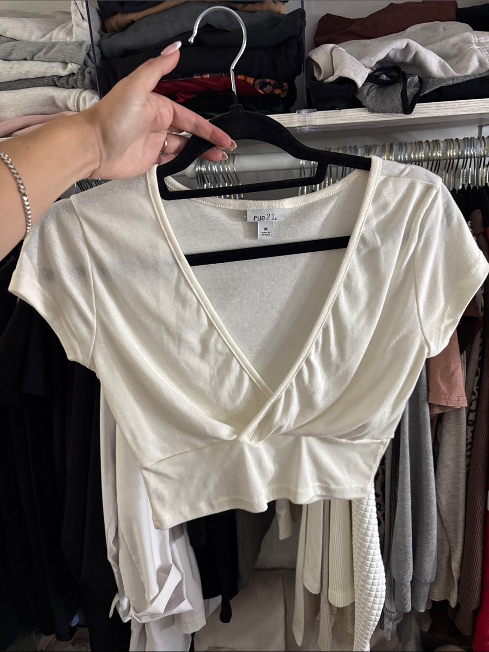 rue21 Cream Wrap-Front Short Sleeve Crop Top
